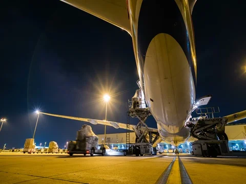 Cargo aircraft loading - Time lapse Stock Footage 74019671