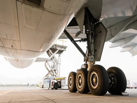 Cargo aircraft unloading cargo - Time lapse Видео 76013928