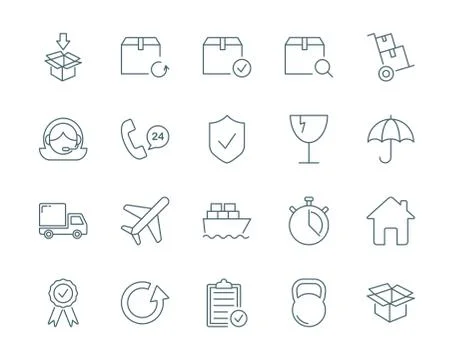Cargo and logistics vector icons set modern line style Stock Illustration