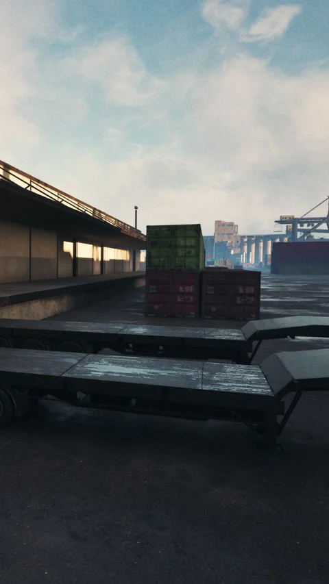 Cargo area with containers in a shipping dock at daylight Stock Footage 340649347