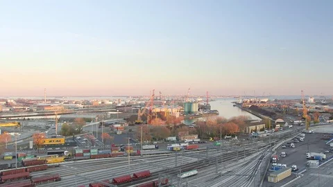 Cargo Area Sunset, wide shot Stock Footage 85272927