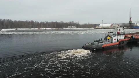 Cargo barge aerial view Stock Footage 149034374