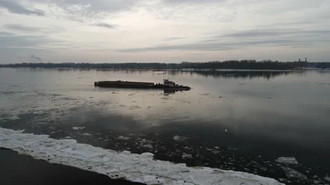 Cargo barge during the sunset Stock Footage 149033917