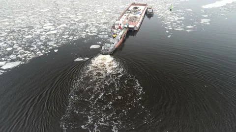 Cargo barge in ice Stock Footage 149034785