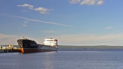 Cargo barge moored at pier, Onega, Petrozavodsk Video stock 79948788