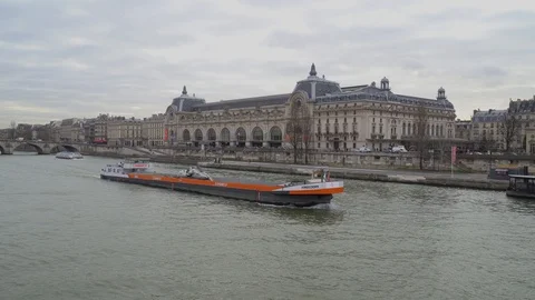 Cargo Barge In Paris Canal Stock Footage 101169086