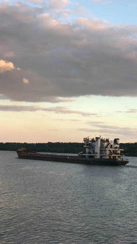 Cargo barge on the river Stock Footage 159235492