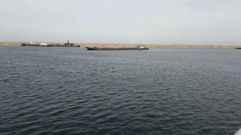 Cargo barge on the sea Stock Footage 138300295