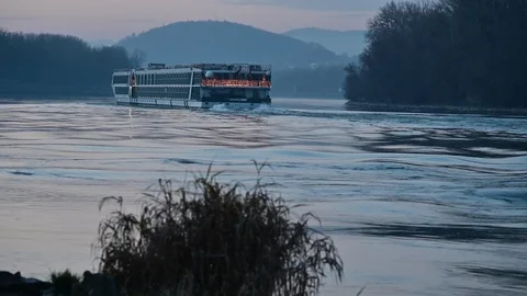 Cargo boat at the danube river Stock Footage 126762028