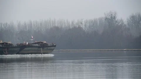 Cargo boat on the danube river Stock Footage 147118580