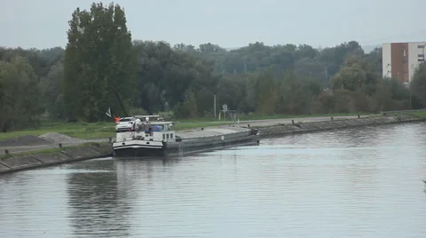 Cargo boat ready to sail on a river Stock Footage 46255975