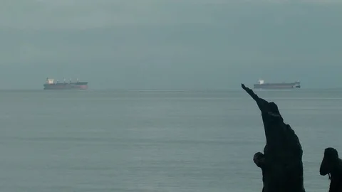 Cargo boats in Douala bay Stock Footage 81484080