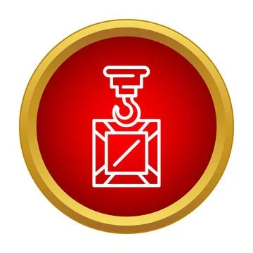 Cargo box lifting by crane hook icon Stock Illustration