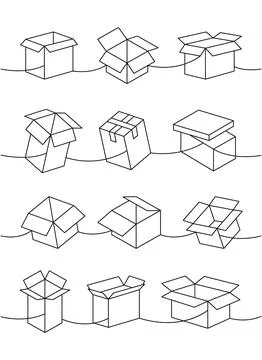 Cargo boxes. Carton delivery boxes one line continuous drawing. Present gift Stock Illustration