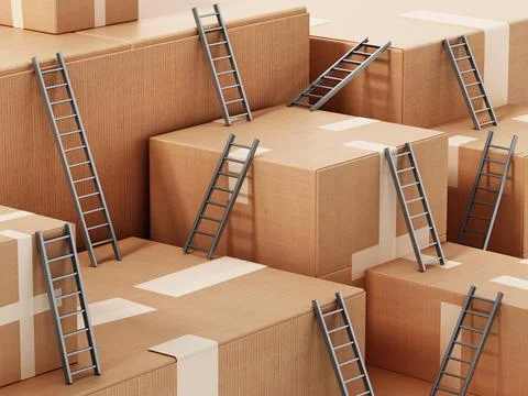 Cargo boxes connected with ladders. 3D illustration Stock Illustration