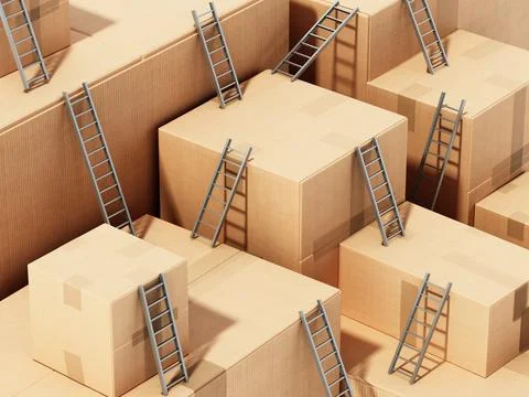 Cargo boxes connected with ladders. 3D illustration Stock Illustration