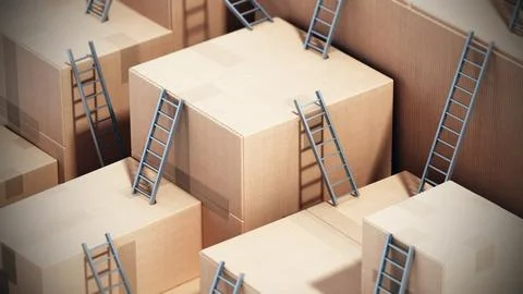 Cargo boxes connected with ladders. 3D illustration Illustrazione stock