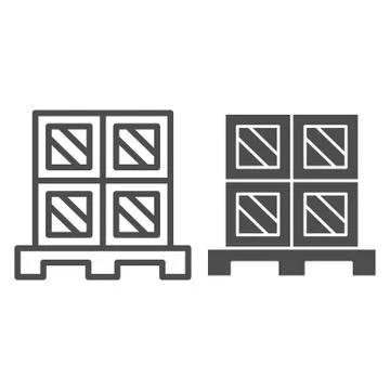 Cargo boxes pallet line and solid icon, warehouse and logistics symbol Stock Illustration