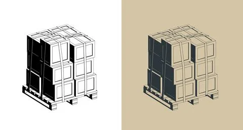 Cargo boxes on wooden pallet Stock Illustration