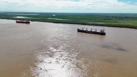 Cargo bulk carrier ships navigating the parana river in argentina Stock-Footage 333926687