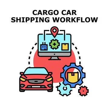 Cargo car shipping logistics workflow process illustration Stockillustratie