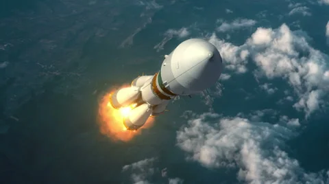 Cargo Carrier Rocket Takes Off Over The Clouds Stock Footage