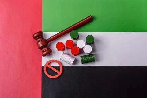 The cargo container ban on the UAE flag as a conceptual backdrop . The carg.. Stock Photos