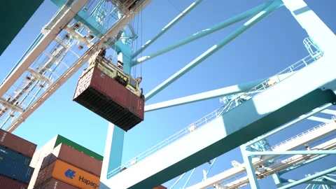 Cargo container being lifted by crane Stock Footage 171591305