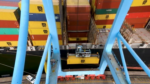 Cargo Container Being Lifted by Crane Stock Footage 187133299