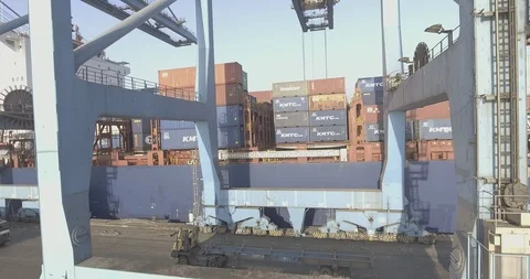 Cargo container being lifted for loading at Jawaharlal Nehru Port. Stock Footage 93269351