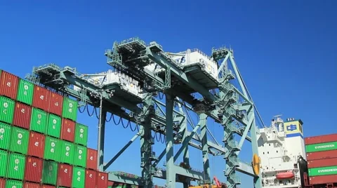 CARGO CONTAINER BEING LOADE Stock Footage 913120