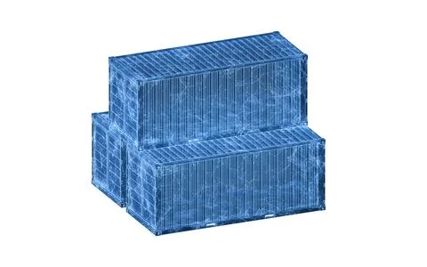 Cargo container with blue digital lines, freight and export, 3d rendering. 스톡 일러스트