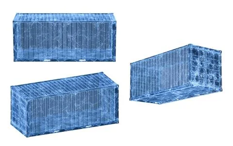 Cargo container with blue digital lines, freight and export, 3d rendering. 스톡 일러스트