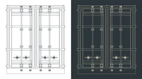 Cargo container blueprints Illustrazione stock