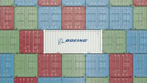 Cargo container with Boeing corporate logo. editorial rendering Stock Illustration