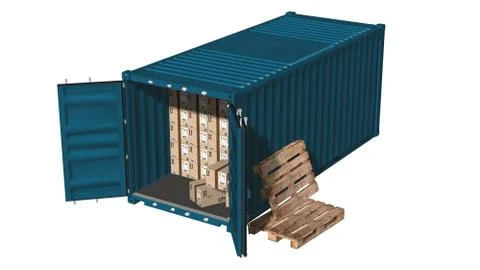 Cargo container with cardboard boxes - package delivery concept Stock-Illustration