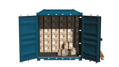Cargo container with cardboard boxes - package delivery concept Stock-Illustration