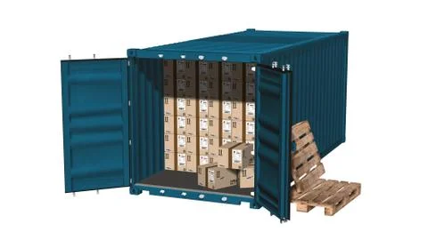 Cargo container with cardboard boxes - package delivery concept Stock-Illustration