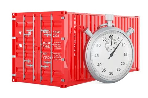Cargo container with chronometer. Fast delivery concept, 3D rendering Stock Illustration