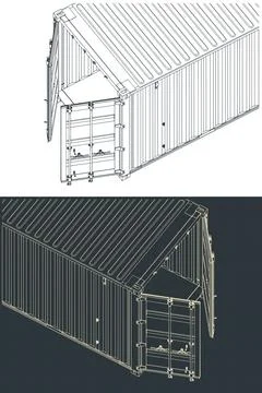 Cargo container close-up isometric blueprints Stock Illustration