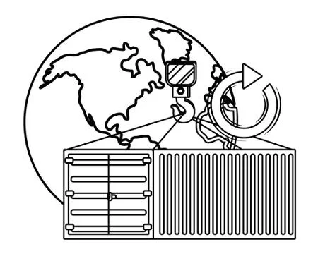 Cargo container with crane hook in black and white 스톡 일러스트
