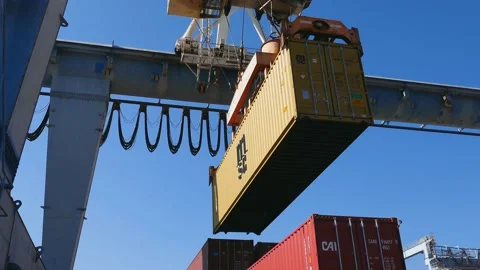Cargo container crane move container Stock Footage 156569425