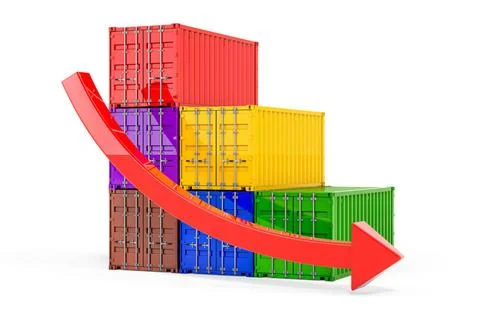 Cargo container with downing red arrow. 3D rendering Cargo container with ... Stock Photos