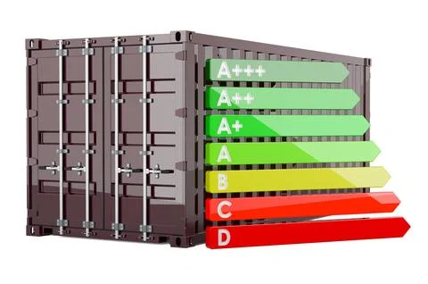Cargo container with energy efficiency chart, 3D rendering Stock Illustration