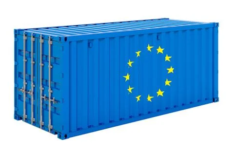 Cargo container with the EU flag, 3d rendering Stock Illustration