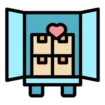 Cargo container filled with cardboard boxes and a heart symbol, expressing .. Stock Illustration