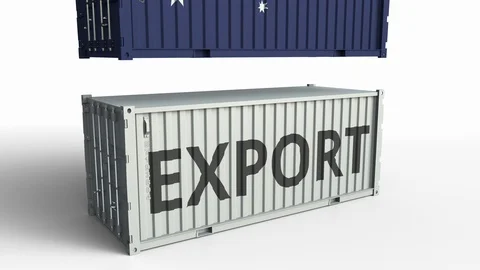 Cargo container with flag of Australia breaks container with EXPORT text Stock Footage 103576973