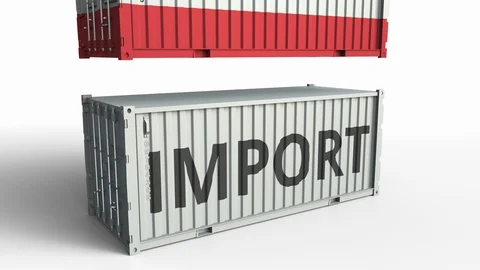 Cargo container with flag of Austria breaks container with IMPORT text Stock Footage 103543583