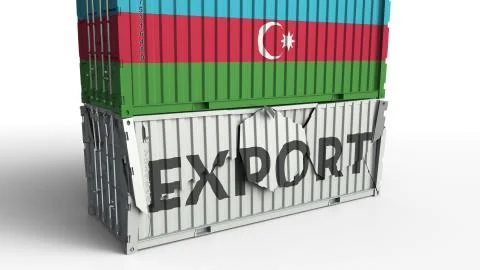 Cargo container with flag of Azerbaijan breaks container with EXPORT text Stock Illustration