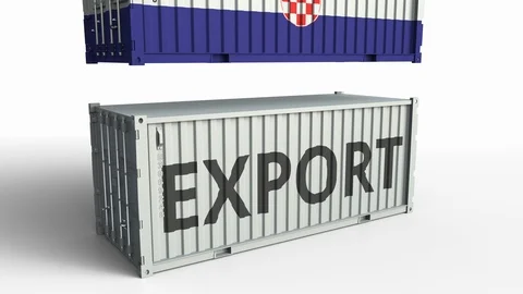Cargo container with flag of Croatia breaks container with EXPORT text Stock Footage 103550206